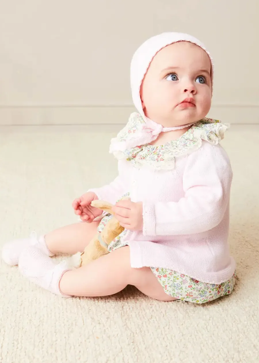Pepa London Cordelia Floral Ruffle Collar Short Sleeve Dress in Green Made with Liberty Fabric (1-12m)