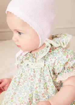 Pepa London Cordelia Floral Ruffle Collar Short Sleeve Dress in Green Made with Liberty Fabric (1-12m)