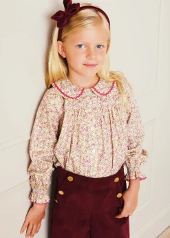 Pepa London Corduroy Wide Leg Gold Button Trousers in Burgundy (4-10yrs)