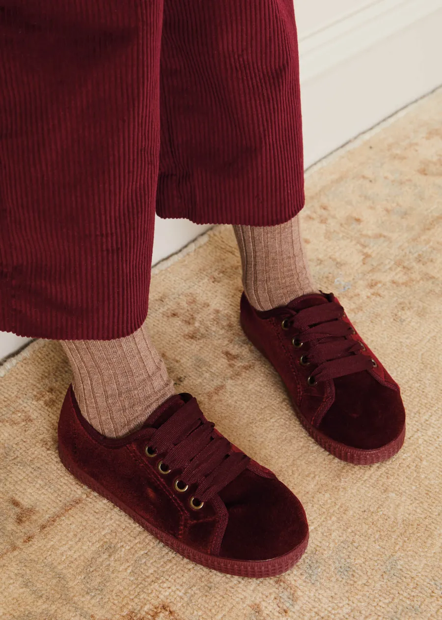 Pepa London Corduroy Wide Leg Gold Button Trousers in Burgundy (4-10yrs)