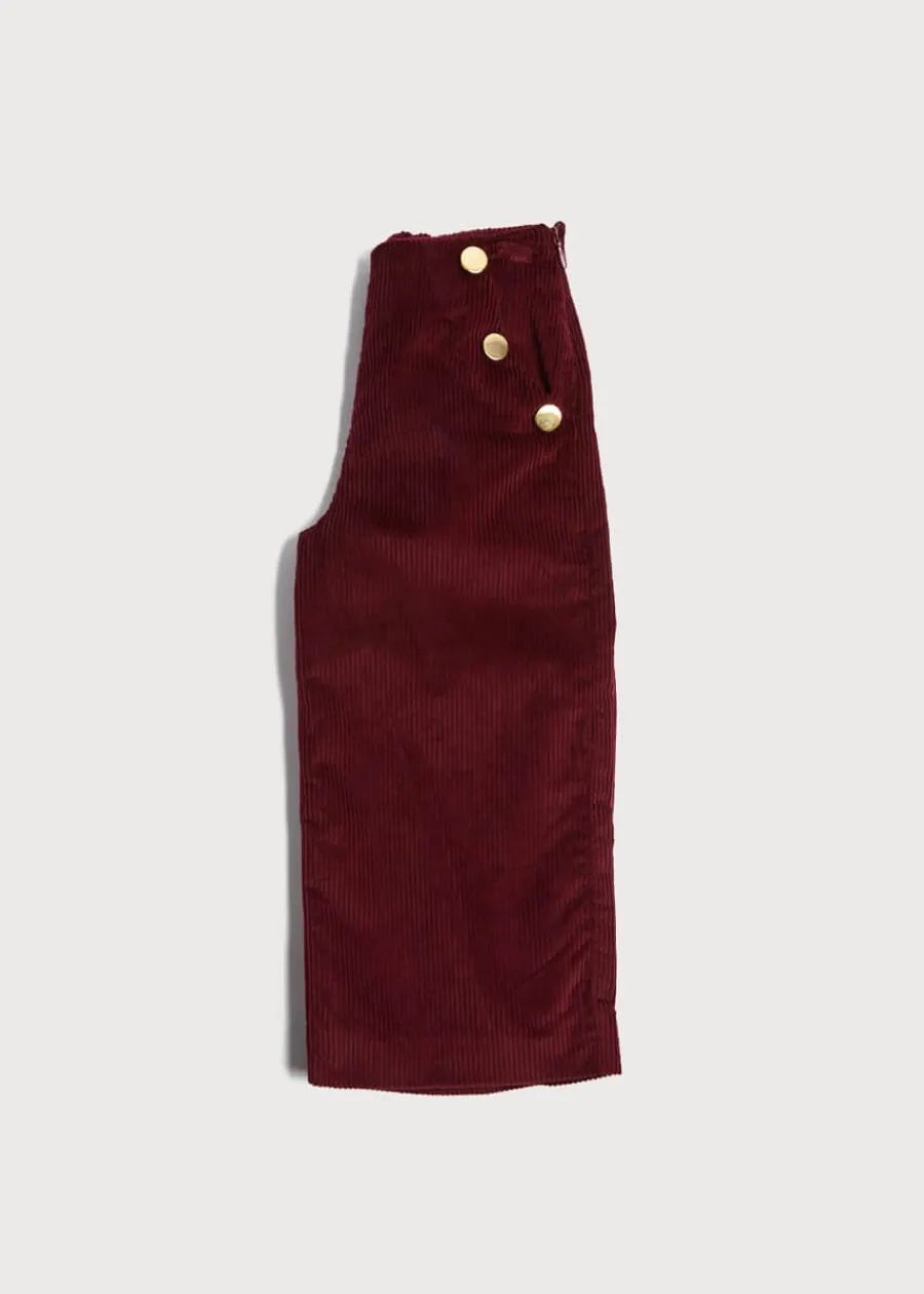 Pepa London Corduroy Wide Leg Gold Button Trousers in Burgundy (4-10yrs)