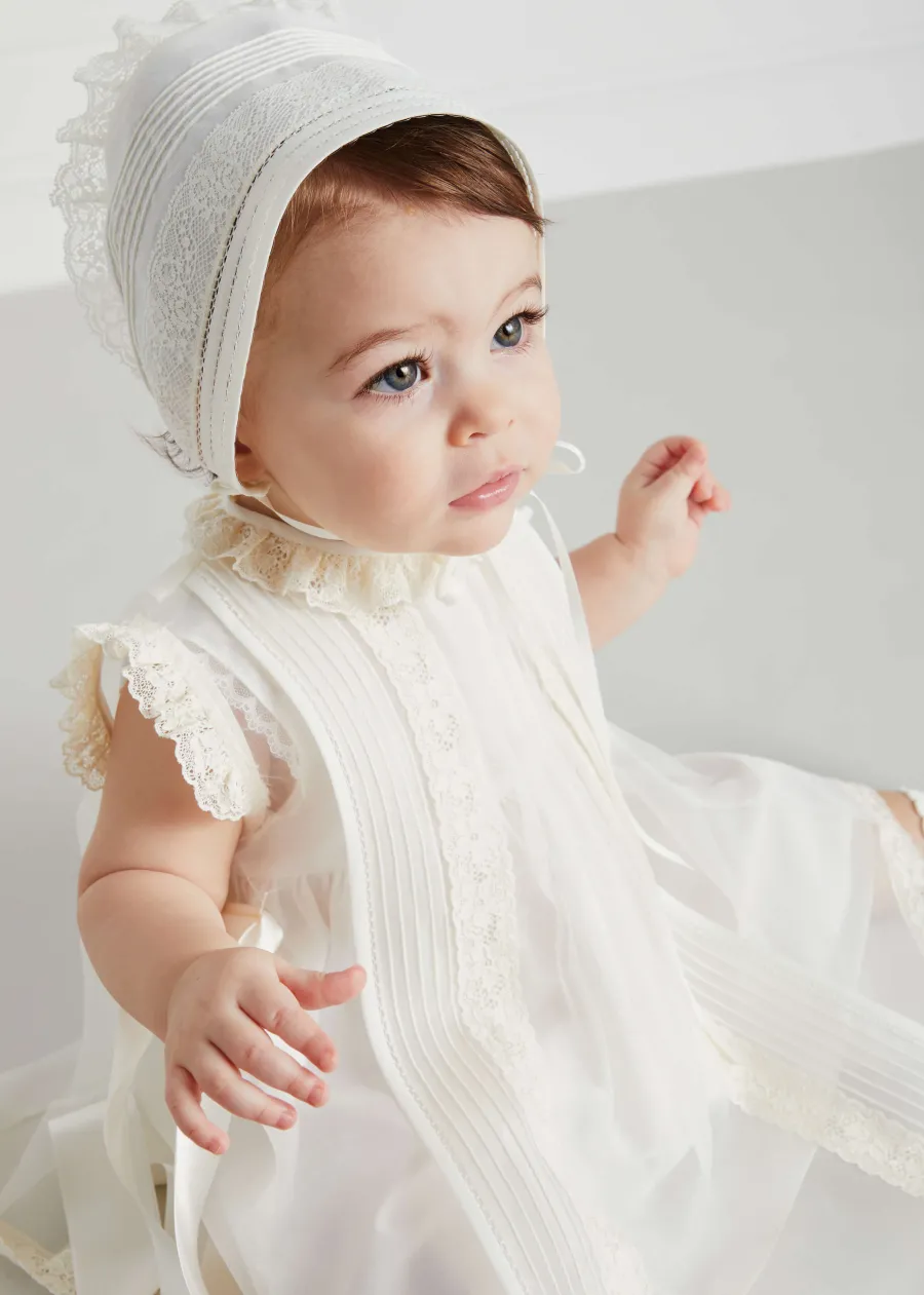 Pepa London Cream Panelled Christening Gown (3mths-5yrs)