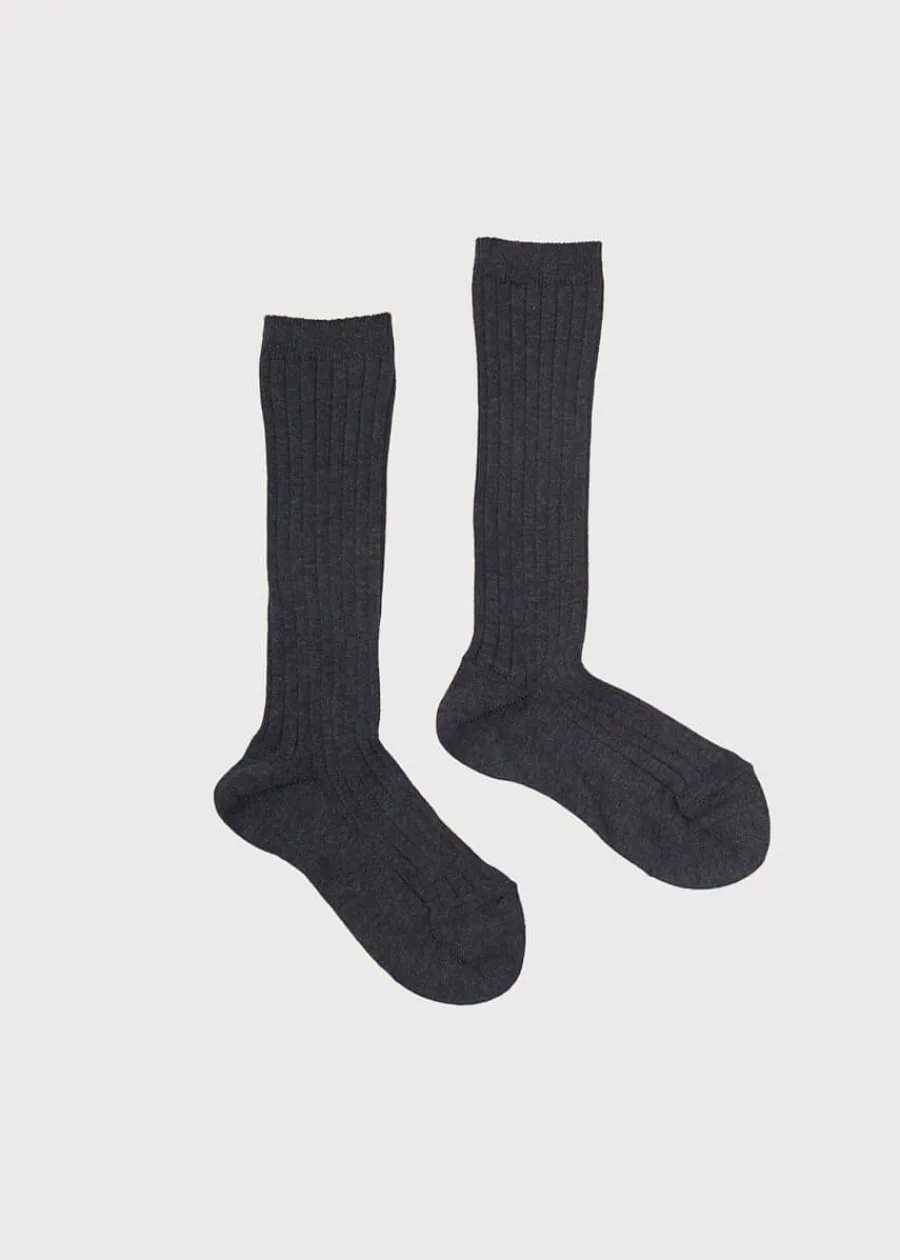 BOY Pepa London Dark Grey Ribbed Knee-High Socks (3mths-8yrs)