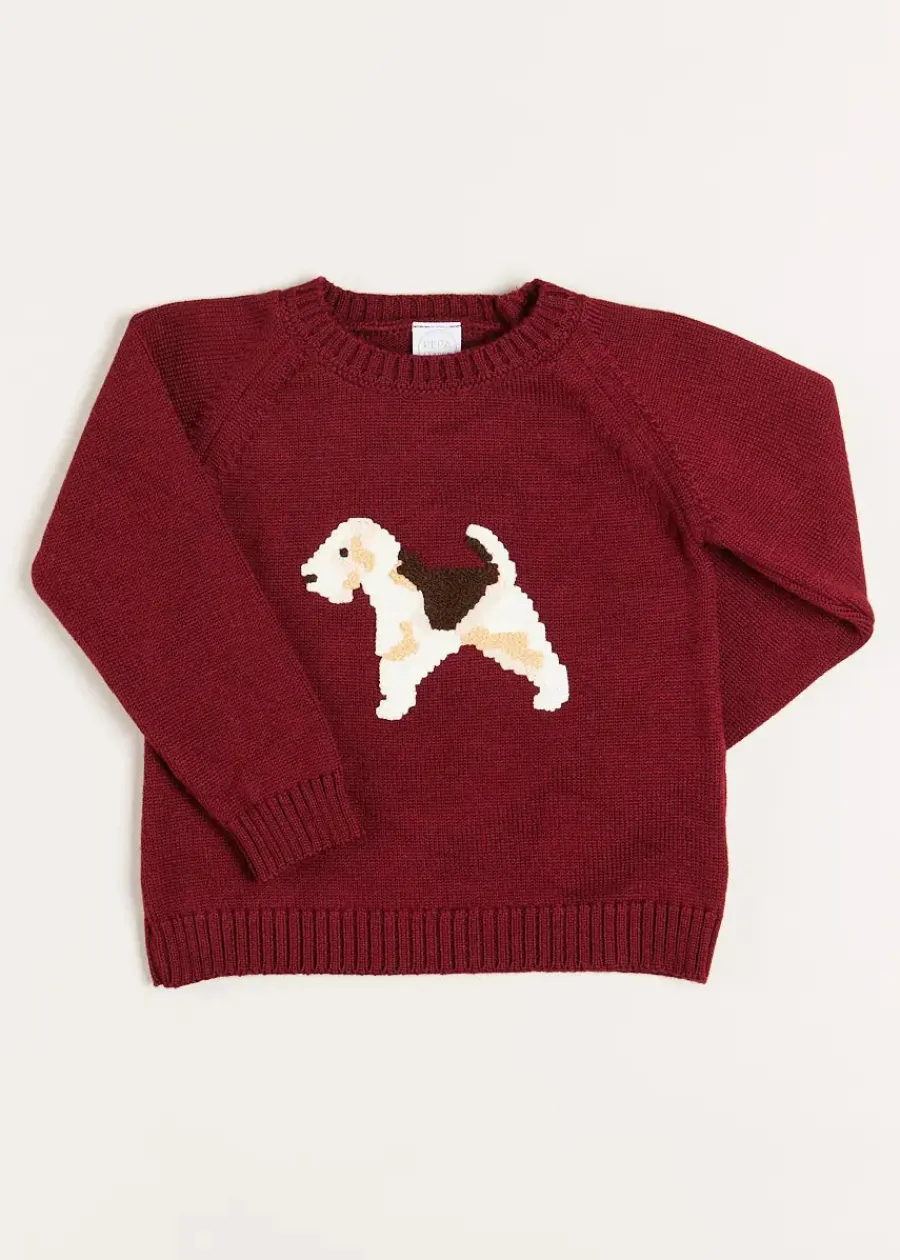 BOY Pepa London Doggy Intarsia Jumper in Burgundy (12mths-10yrs)