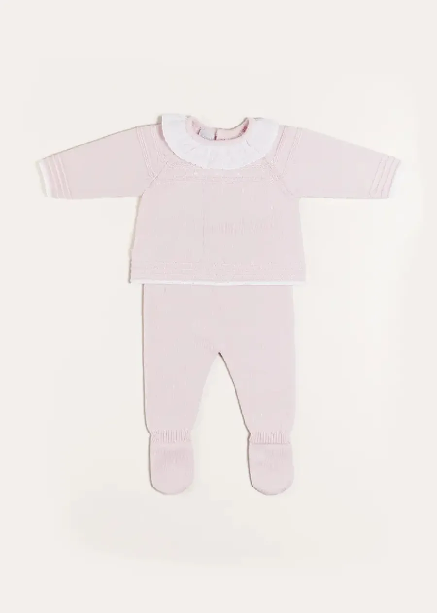 Pepa London Dot Detail Lace Collar Knitted Set in Pink (1-6mths)