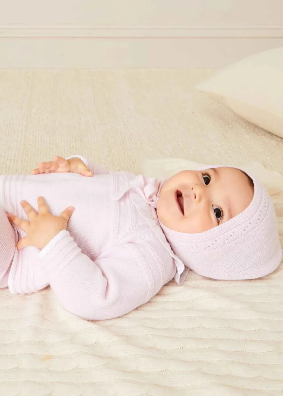 Pepa London Dot Detail Lace Collar Knitted Set in Pink (1-6mths)