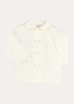 BOY Pepa London Double-Breasted Peter Pan Collar Long Sleeve Shirt with Beige Silk Piping (18mths-10yrs)