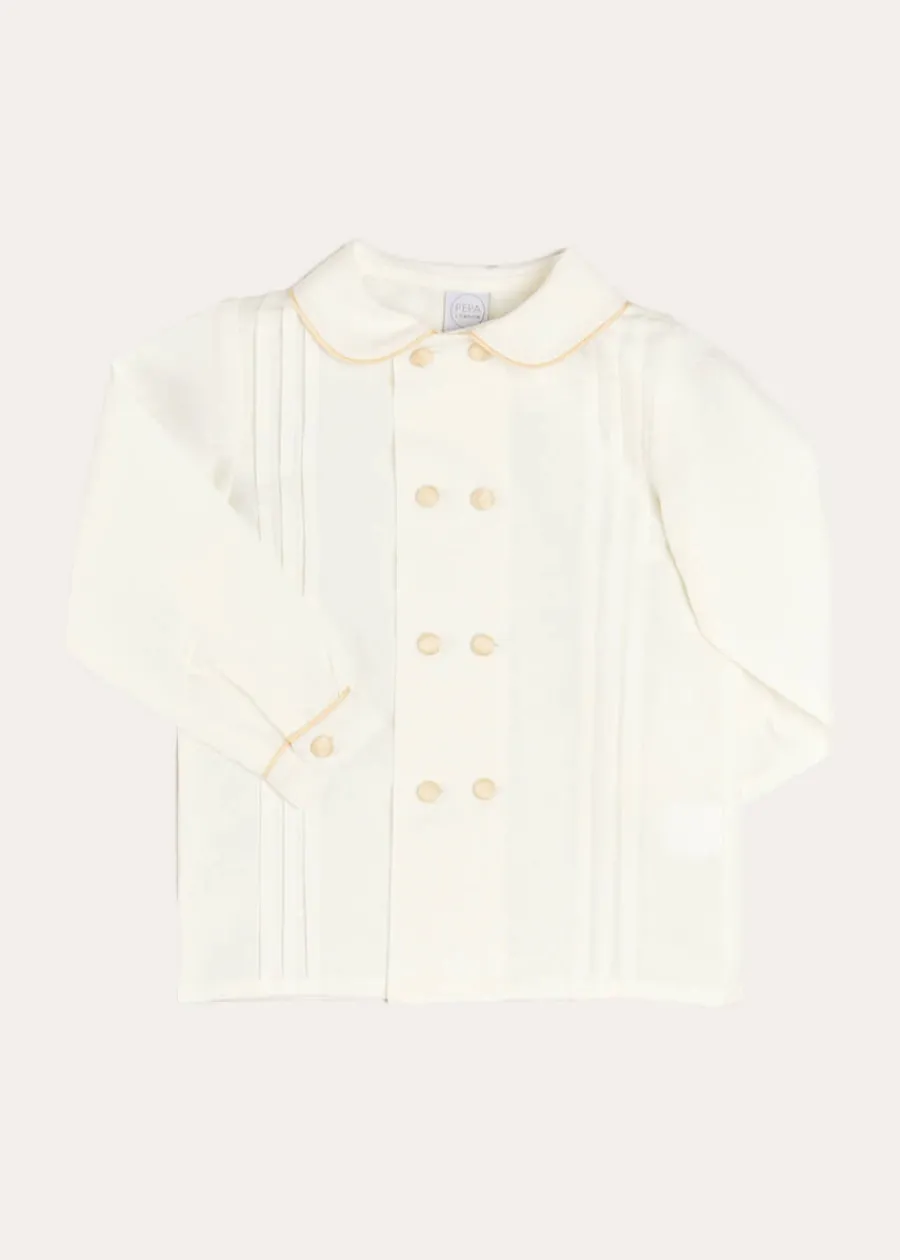 BOY Pepa London Double-Breasted Peter Pan Collar Long Sleeve Shirt with Beige Silk Piping (18mths-10yrs)