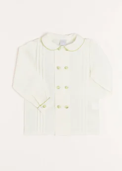 BOY Pepa London Double-Breasted Peter Pan Collar Shirt with Green Silk Piping (12mths-10yrs)