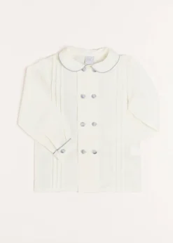 BOY Pepa London Double-Breasted Peter Pan Collar Long Sleeve Shirt with Blue Silk Piping (18mths-10yrs)