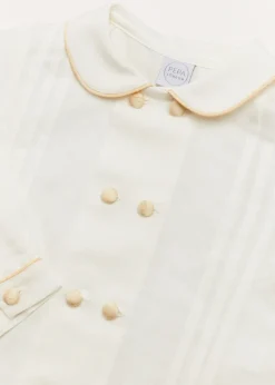 BOY Pepa London Double-Breasted Peter Pan Collar Long Sleeve Shirt with Beige Silk Piping (18mths-10yrs)