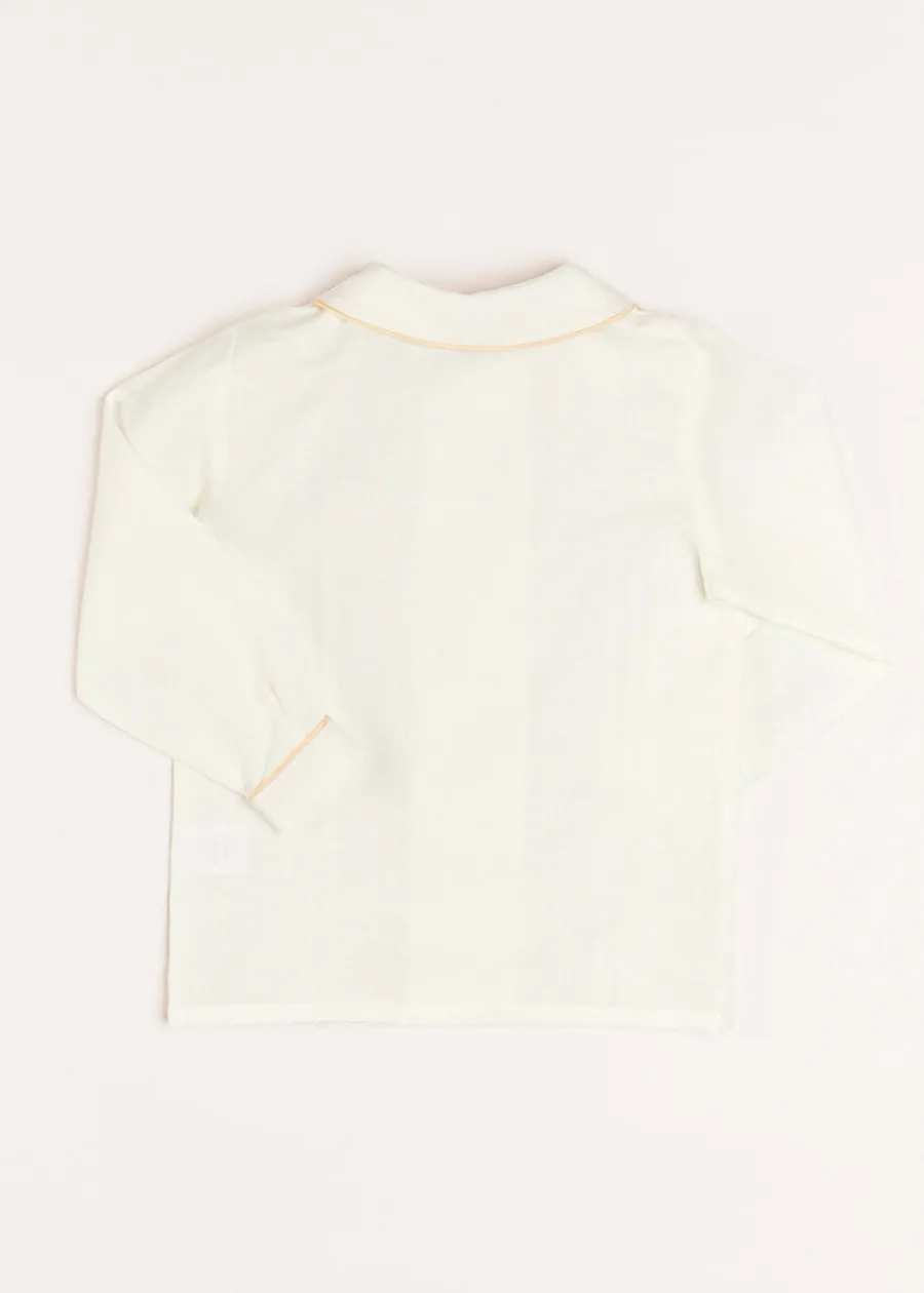 BOY Pepa London Double-Breasted Peter Pan Collar Long Sleeve Shirt with Beige Silk Piping (18mths-10yrs)