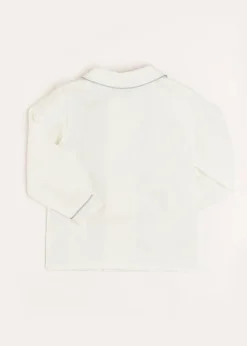 BOY Pepa London Double-Breasted Peter Pan Collar Long Sleeve Shirt with Blue Silk Piping (18mths-10yrs)
