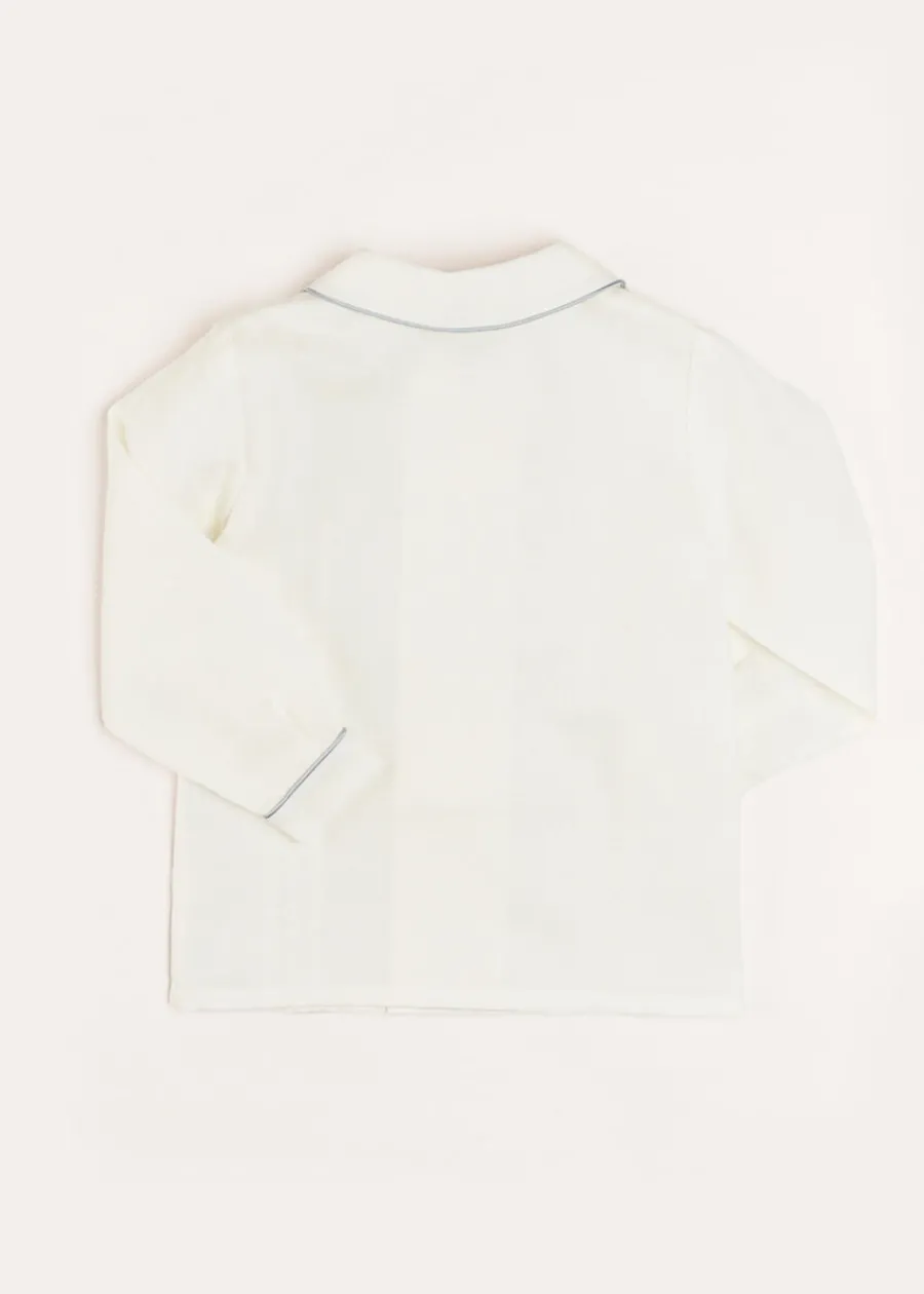 BOY Pepa London Double-Breasted Peter Pan Collar Long Sleeve Shirt with Blue Silk Piping (18mths-10yrs)