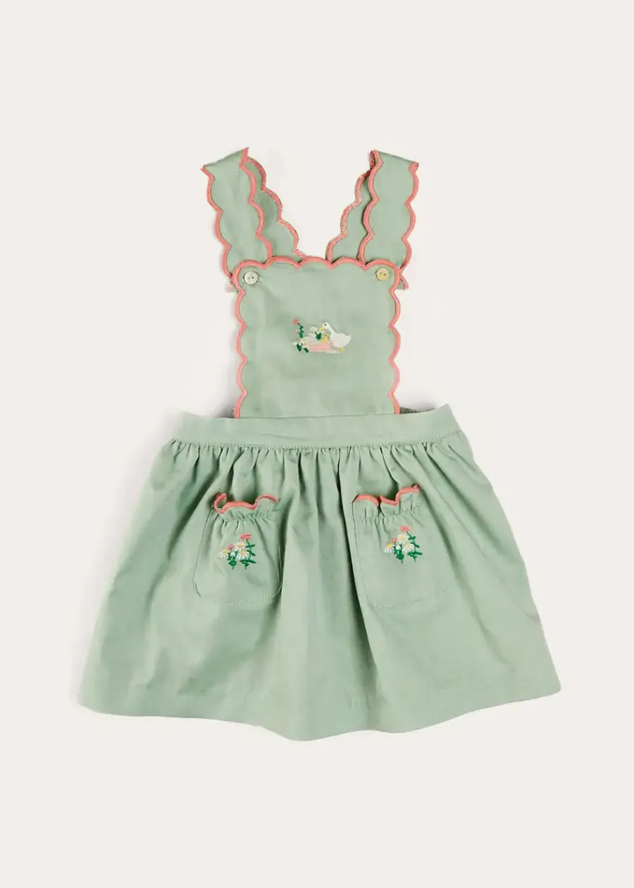 Pepa London Duck Embroidered Scallop Detail Skirt With Braces in Green (18mths-6yrs)