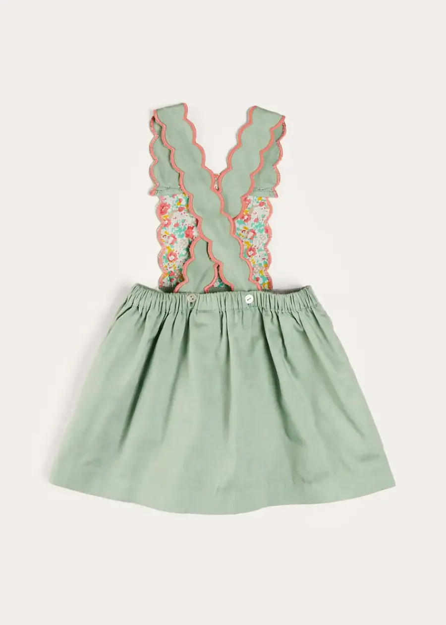 Pepa London Duck Embroidered Scallop Detail Skirt With Braces in Green (18mths-6yrs)