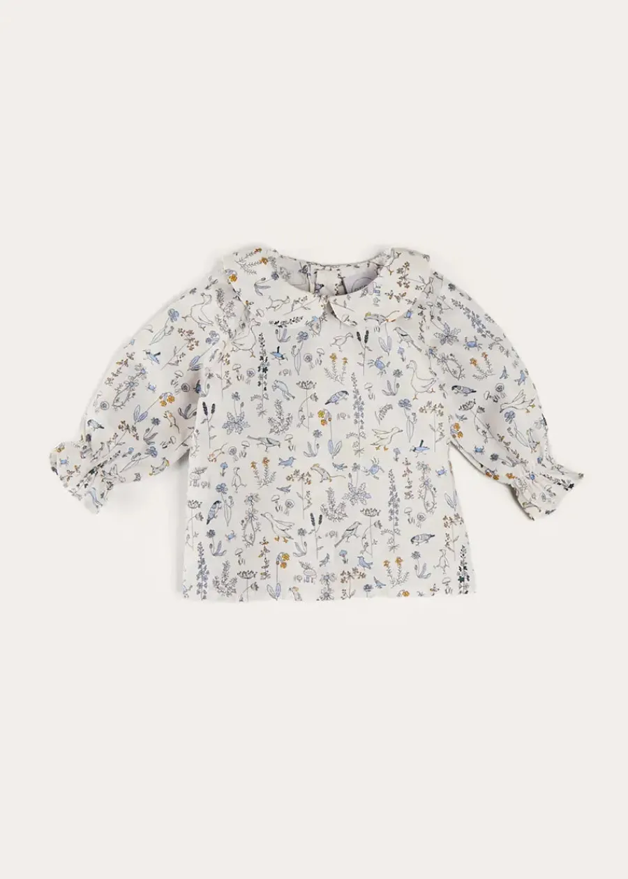 Pepa London Ellis Floral Long Sleeve Blouse in Blue Made with Liberty Fabric (1-12m)