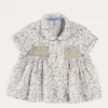 BOY Pepa London Ellis Liberty Print Hand Smocked Short Sleeve Shirt in Blue (6mths-4yrs)