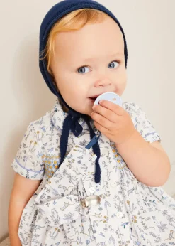 BOY Pepa London Ellis Liberty Print Hand Smocked Short Sleeve Shirt in Blue (6mths-4yrs)