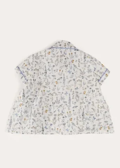 BOY Pepa London Ellis Liberty Print Hand Smocked Short Sleeve Shirt in Blue (6mths-4yrs)