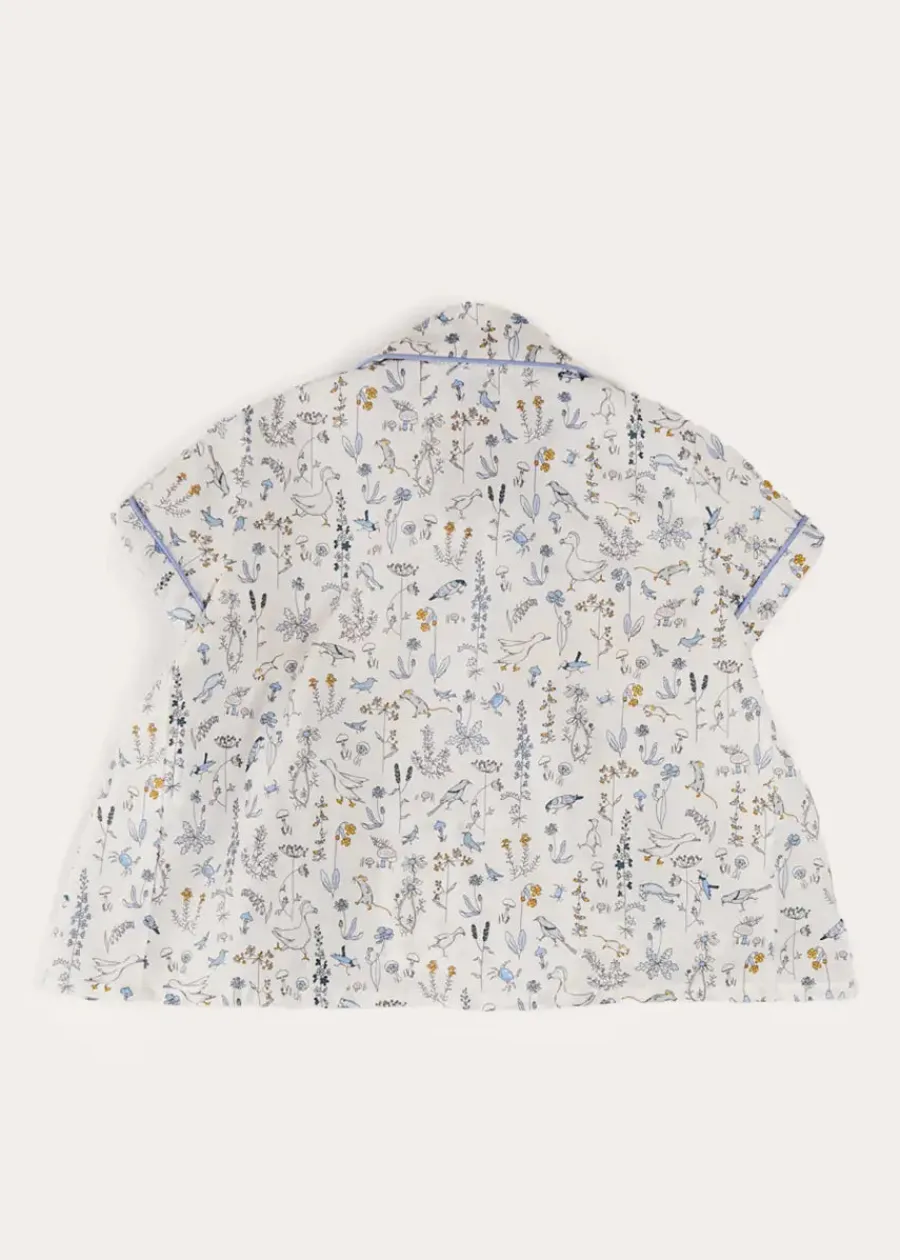 BOY Pepa London Ellis Liberty Print Hand Smocked Short Sleeve Shirt in Blue (6mths-4yrs)