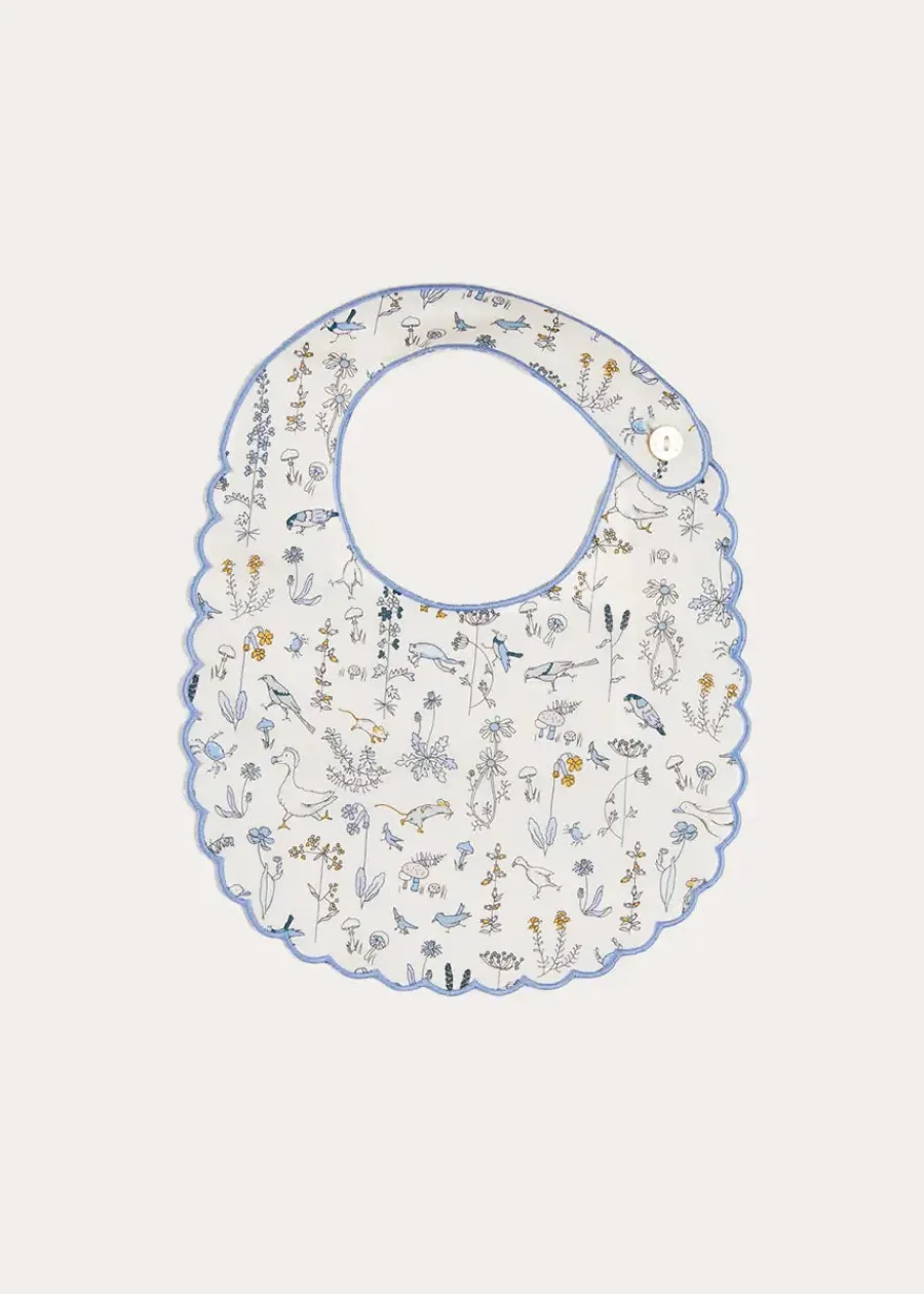 BOY Pepa London Ellis Rounded Bib with Embroidery in Blue Made with Liberty Fabric