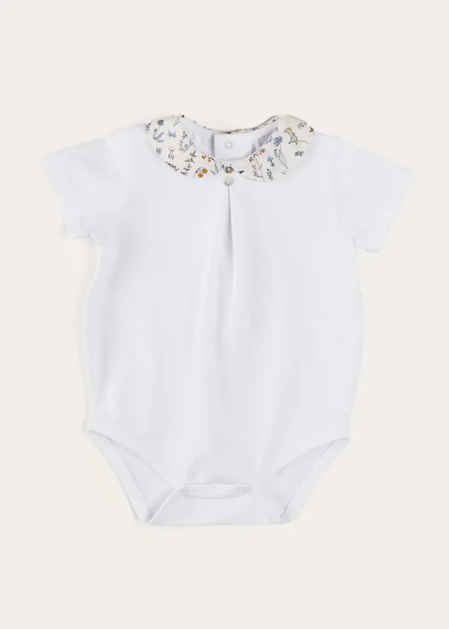 Pepa London Ellis Short Sleeve Bodysuit with Printed Collar Made with Liberty Fabric (1m-2yrs)