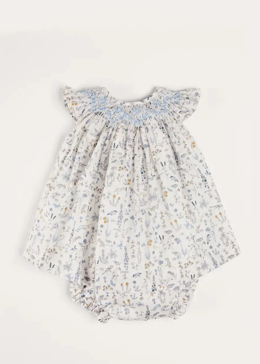 Pepa London Ellis Sleeveless Dress with Bloomer and Bows in Blue Made with Liberty Fabric (1-12m)