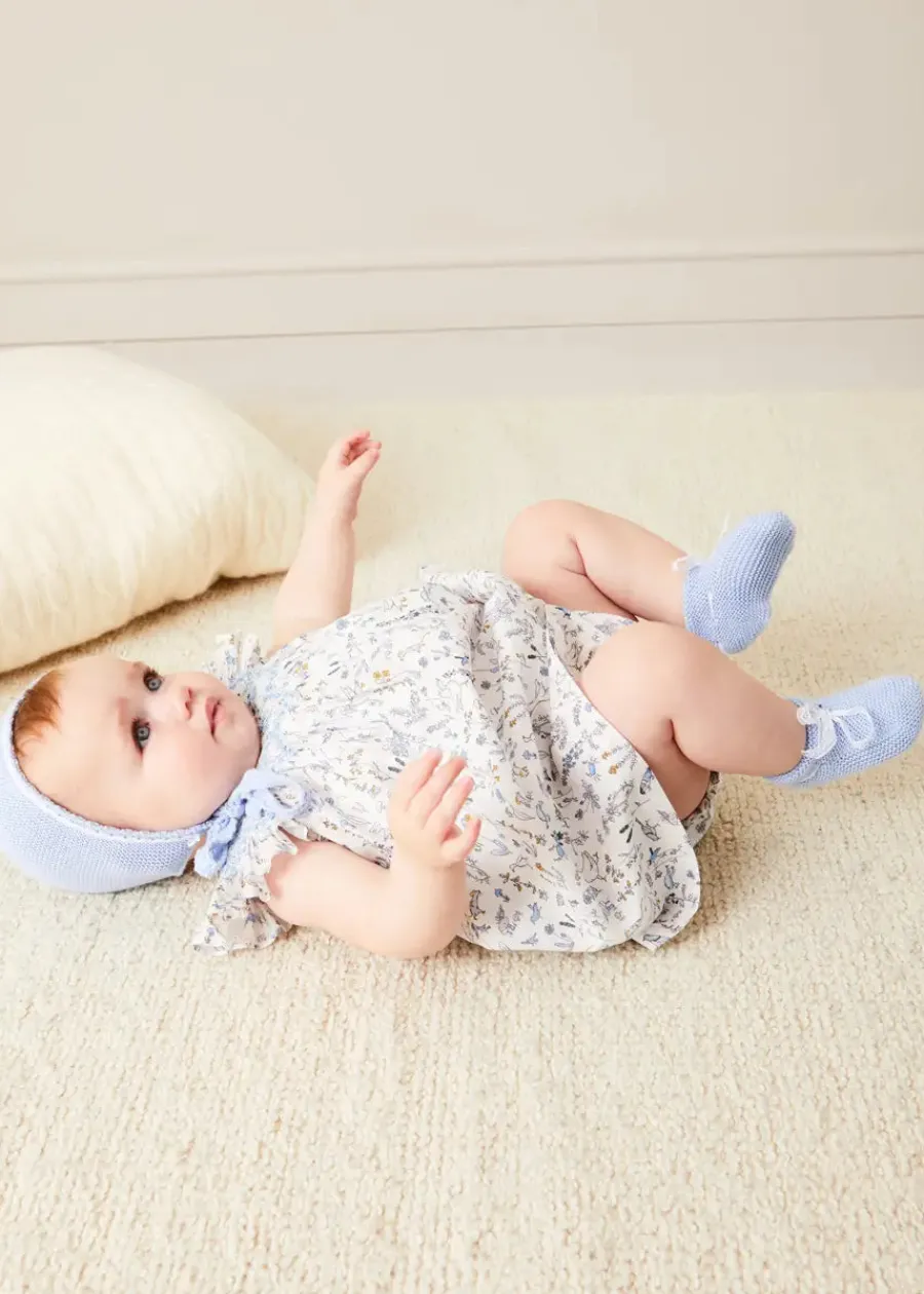 Pepa London Ellis Sleeveless Dress with Bloomer and Bows in Blue Made with Liberty Fabric (1-12m)