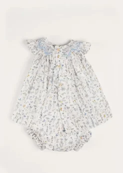 Pepa London Ellis Sleeveless Dress with Bloomer and Bows in Blue Made with Liberty Fabric (1-12m)