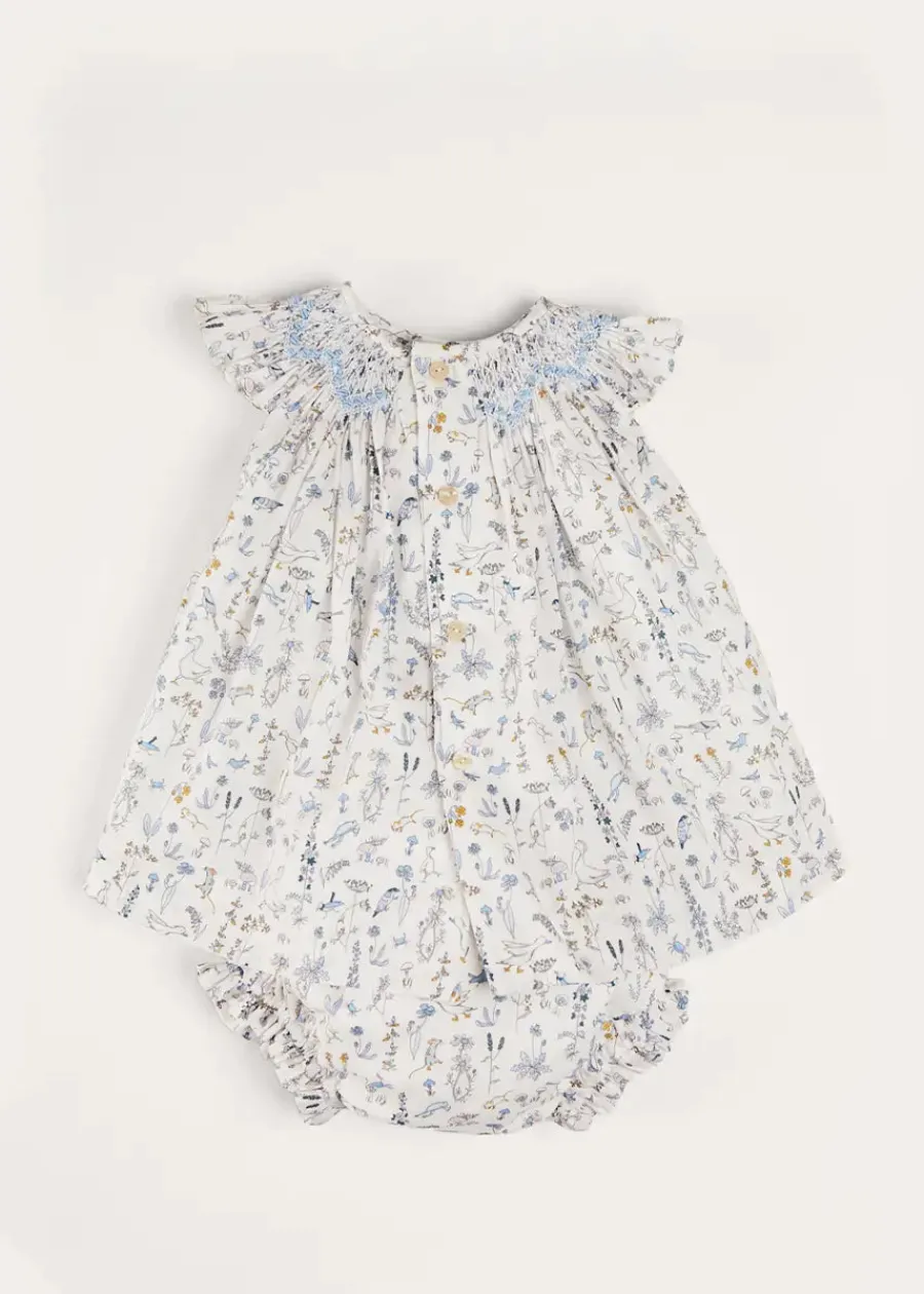 Pepa London Ellis Sleeveless Dress with Bloomer and Bows in Blue Made with Liberty Fabric (1-12m)
