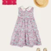 Pepa London Eloise Floral Scallop Collar Sleeveless Dress in Pink (4-12yrs) | Viola Floral Bow Detail Boater Hat in Pink (S-M) | Leather Woven Detail Sandals in Beige (24-35EU) | Viola Floral Bow Detail Boater Hat in Pink (S-M)