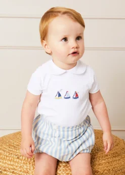 BOY Pepa London Embroidered Boat Motif Peter Pan Collar Bodysuit in White (1mth-3yrs)