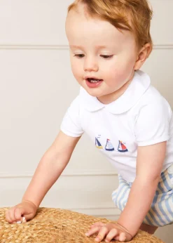 BOY Pepa London Embroidered Boat Motif Peter Pan Collar Bodysuit in White (1mth-3yrs)