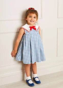 Pepa London Embroidered Gingham Sleeveless Dress in Blue (12mths-12yrs)