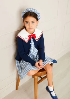 Pepa London Embroidered Gingham Sleeveless Dress in Blue (12mths-12yrs)