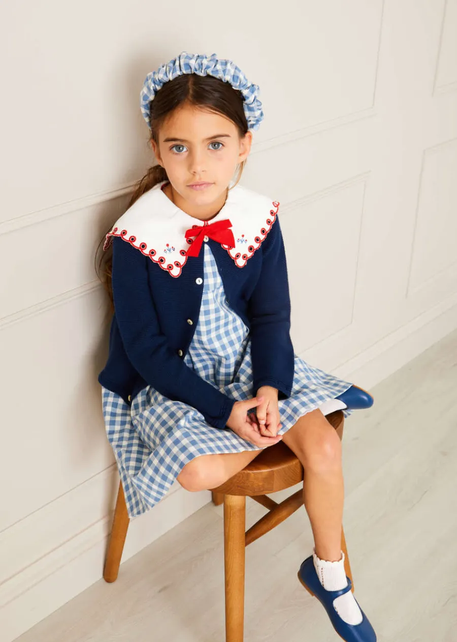 Pepa London Embroidered Gingham Sleeveless Dress in Blue (12mths-12yrs)