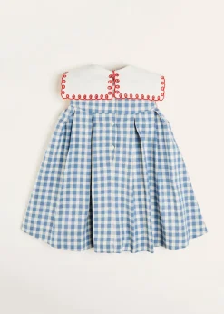 Pepa London Embroidered Gingham Sleeveless Dress in Blue (12mths-12yrs)