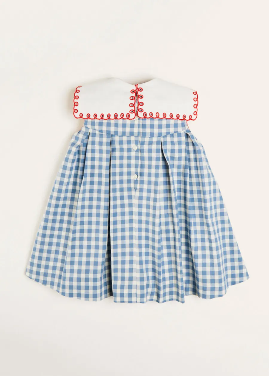 Pepa London Embroidered Gingham Sleeveless Dress in Blue (12mths-12yrs)