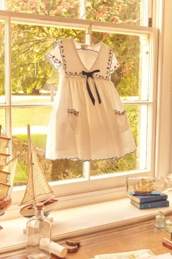 Pepa London Embroidered Mariner Collar Short Sleeve Dress in White (12mths-10yrs)