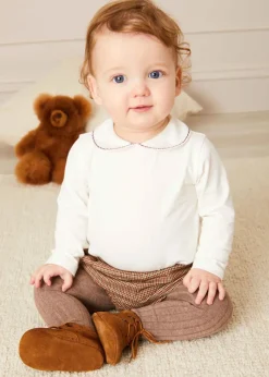 BOY Pepa London Embroidered Peter Pan Collar Long Sleeve Bodysuit in Burgundy (1mth-3yrs)