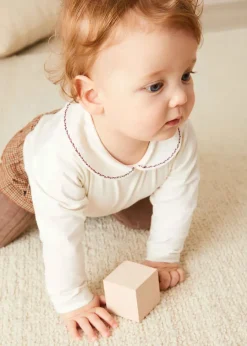 BOY Pepa London Embroidered Peter Pan Collar Long Sleeve Bodysuit in Burgundy (1mth-3yrs)