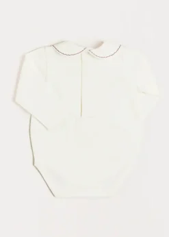 BOY Pepa London Embroidered Peter Pan Collar Long Sleeve Bodysuit in Burgundy (1mth-3yrs)