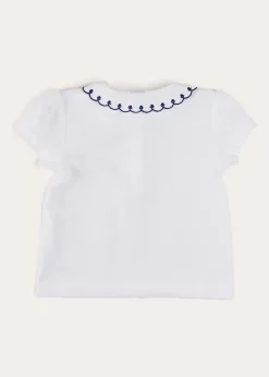 Pepa London Embroidered Scallop Collar Short Sleeve Polo Shirt in Navy (2-10yrs)