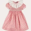 Pepa London Emilia Floral Hand Smocked Ruffle Collar Short Sleeve Dress in Pink (12mths-10yrs)