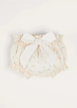 Pepa London Esme Floral Bow Detail Bloomers in White (1-12mths)
