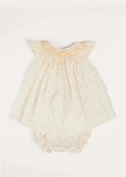 Pepa London Esme Floral Hand Smocked Sleeveless Dress With Bloomers in White (1-12mths)