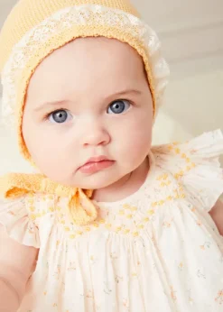 Pepa London Esme Floral Hand Smocked Sleeveless Dress With Bloomers in White (1-12mths)