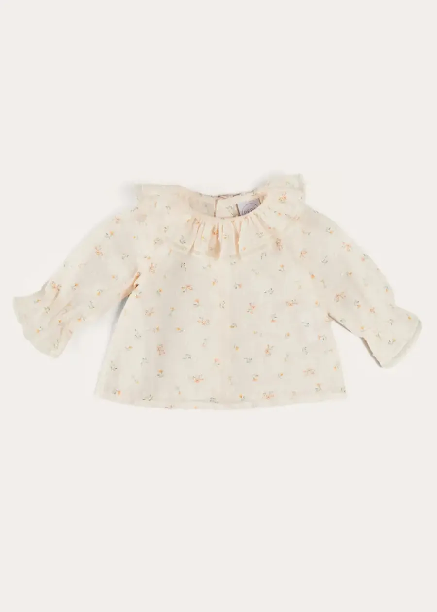 Pepa London Esme Floral Ruffle Collar Long Sleeve Blouse in White (1-12mths)