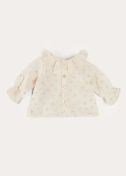 Pepa London Esme Floral Ruffle Collar Long Sleeve Blouse in White (1-12mths)